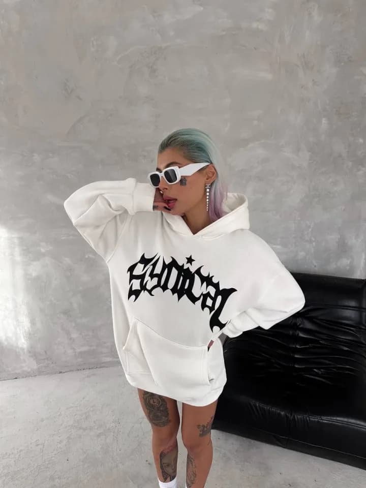 Unisex Üç İplik Kapşonlu Baskılı SweatShirt