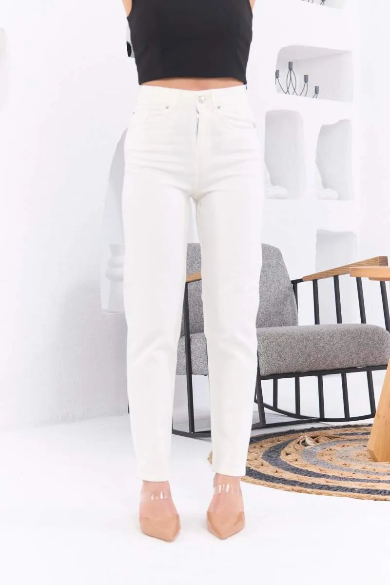 Mom Jeans Beyaz Pantolon