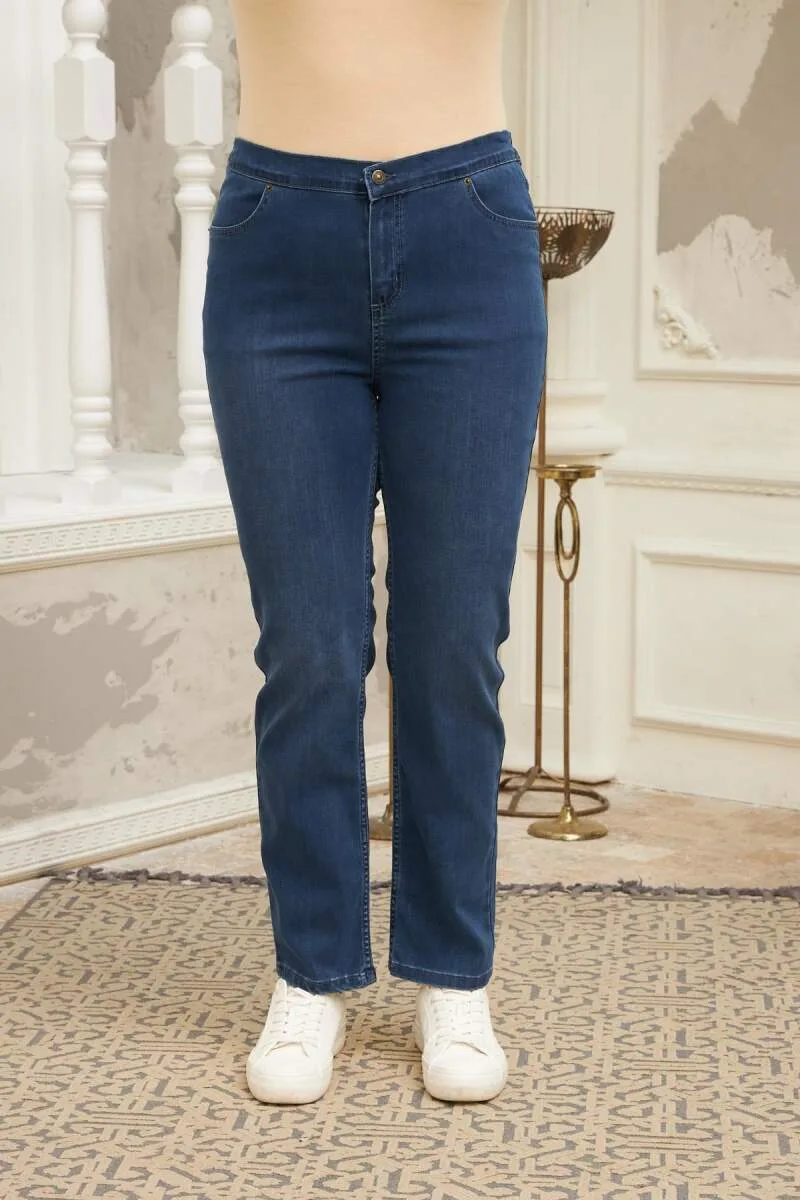 Beli Lastikli Büyük Beden Kot Pantolon