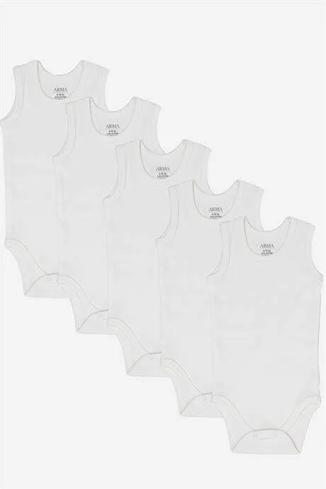 %100 Organik Pamuklu Bebek Atlet Çıtçıtlı Zıbın Body 5'li Paket