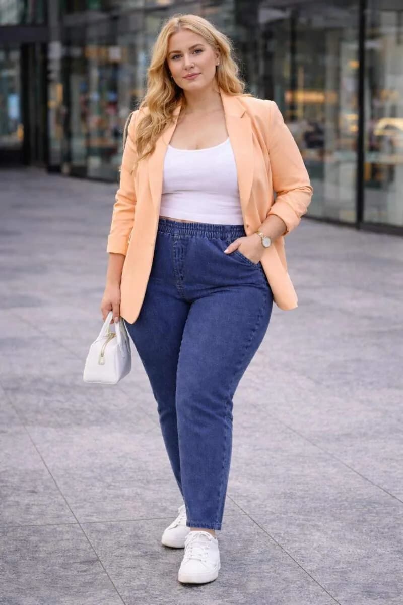 Büyük Beden Yüksek Bel Esnek Denim Kot Pantolon – Toparlayıcı Likralı 54-56