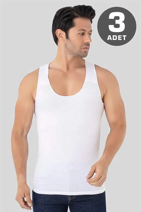 Erkek İz Bırakmayan Dikişsiz Atlet Beyaz %100 Pamuklu 3'lü Paket