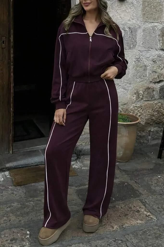 Kadın Uzun Kollu önden Fermuarlı Bluz Ve Pantolon Modal Ikili Takım
