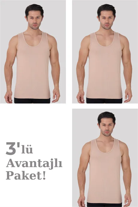 Erkek Ten Rengi Penye Atlet %100 Pamuk 3'lü Paket