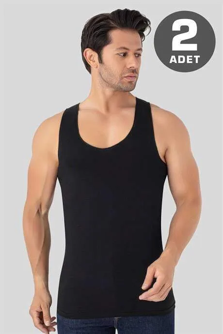 Erkek Görünmez Atlet Hayalet Atlet Siyah %100 Pamuklu Penye 2'li Paket