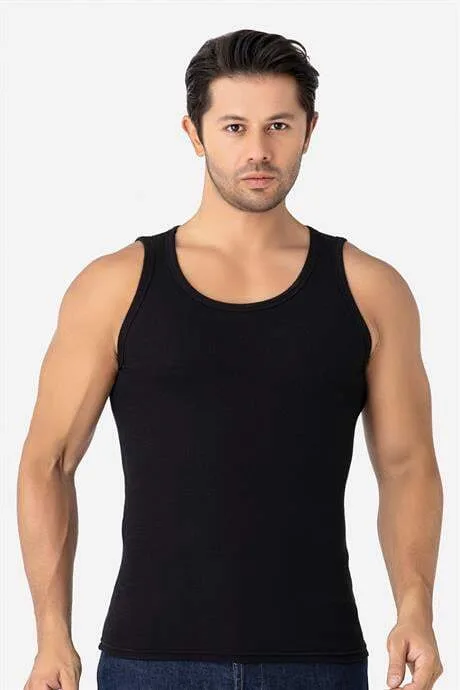 Erkek Fitilli Atlet Pamuklu Likralı Kaşkorse Halter Yaka Slim Fit Atlet