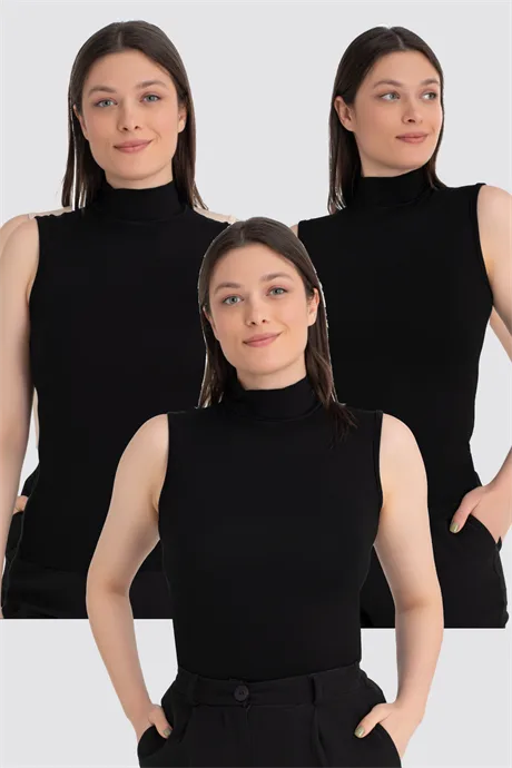 Kadın Balıkçı Yaka Kolsuz Body 3'lü Paket