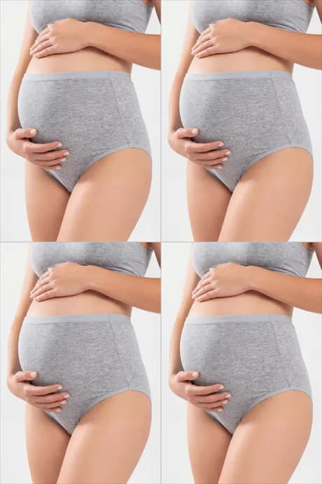4'lü Paket Kadın Gri Pamuklu Likralı Yüksek Bel Hamile Külodu