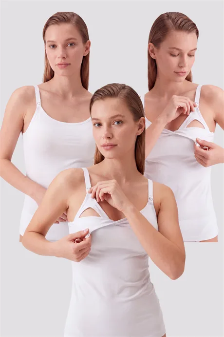 Kadın Pamuklu Göğüs Ucu Belli Etmeyen Kaplı Emzirme Atleti 3'lü Paket