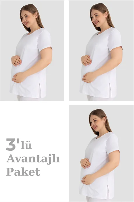 Pamuklu Kısa Kollu Hamile Tişört 3'lü Paket – Yumuşak ve Rahat Hamile Giyim