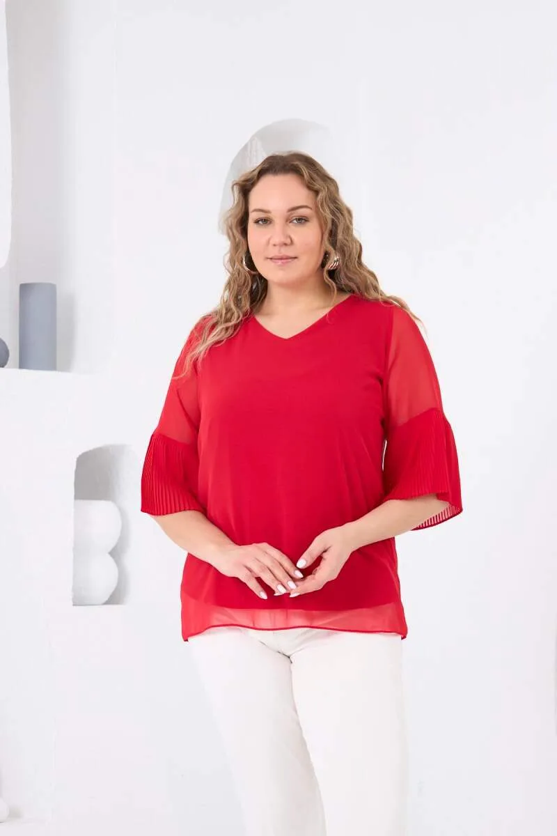 Kolları Piliseli Büyük Beden Bebe Mercan Bluz