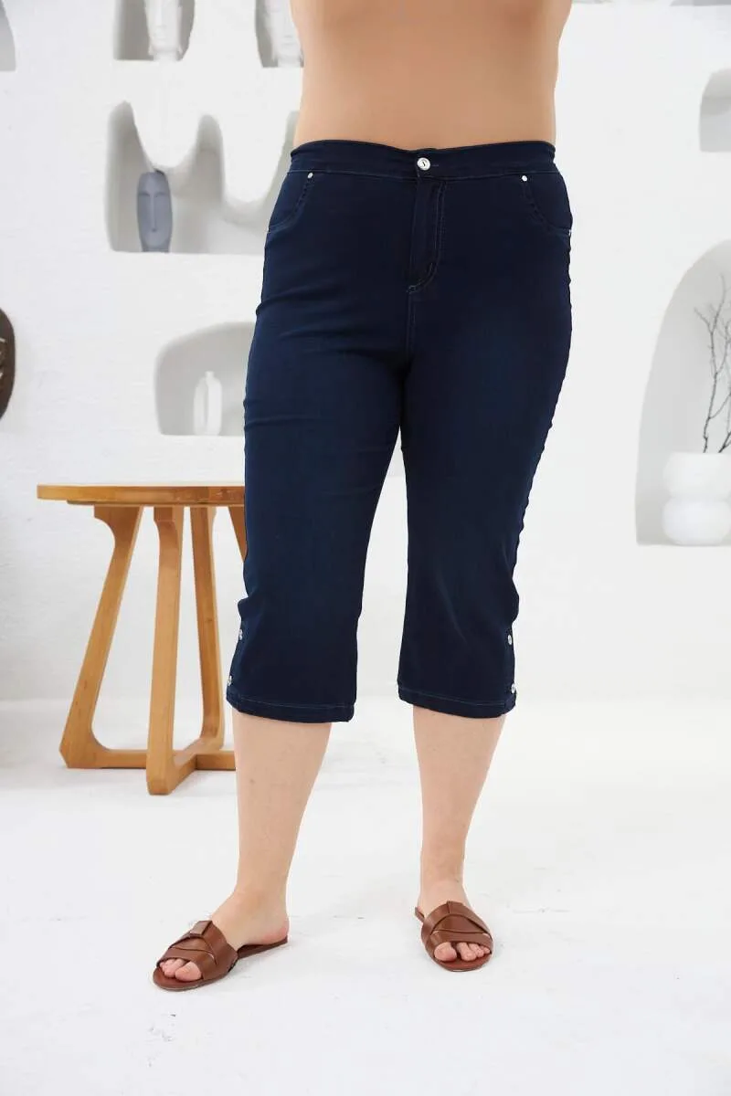 Paça Düğme Detaylı Beli Lastikli Büyük Beden Kapri