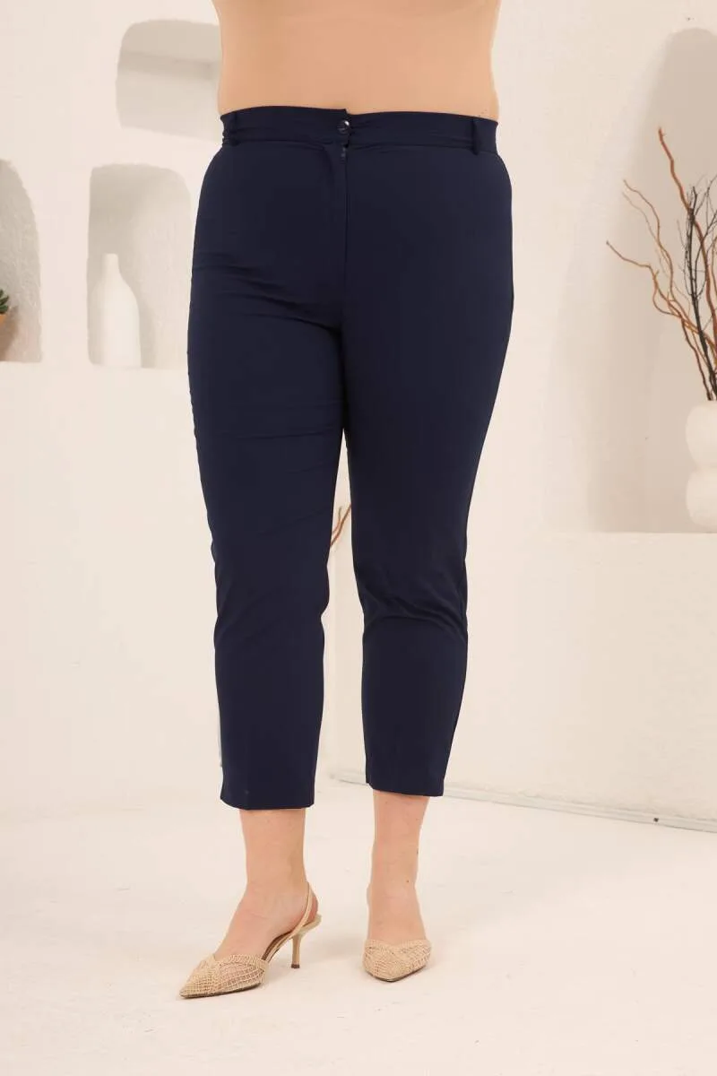 Paça Yırtmaçlı Büyük Beden Gabardin Pantolon