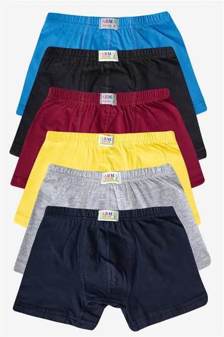 Erkek Çocuk Düz Pamuklu Likralı Renkli Boxer 6'lı Paket