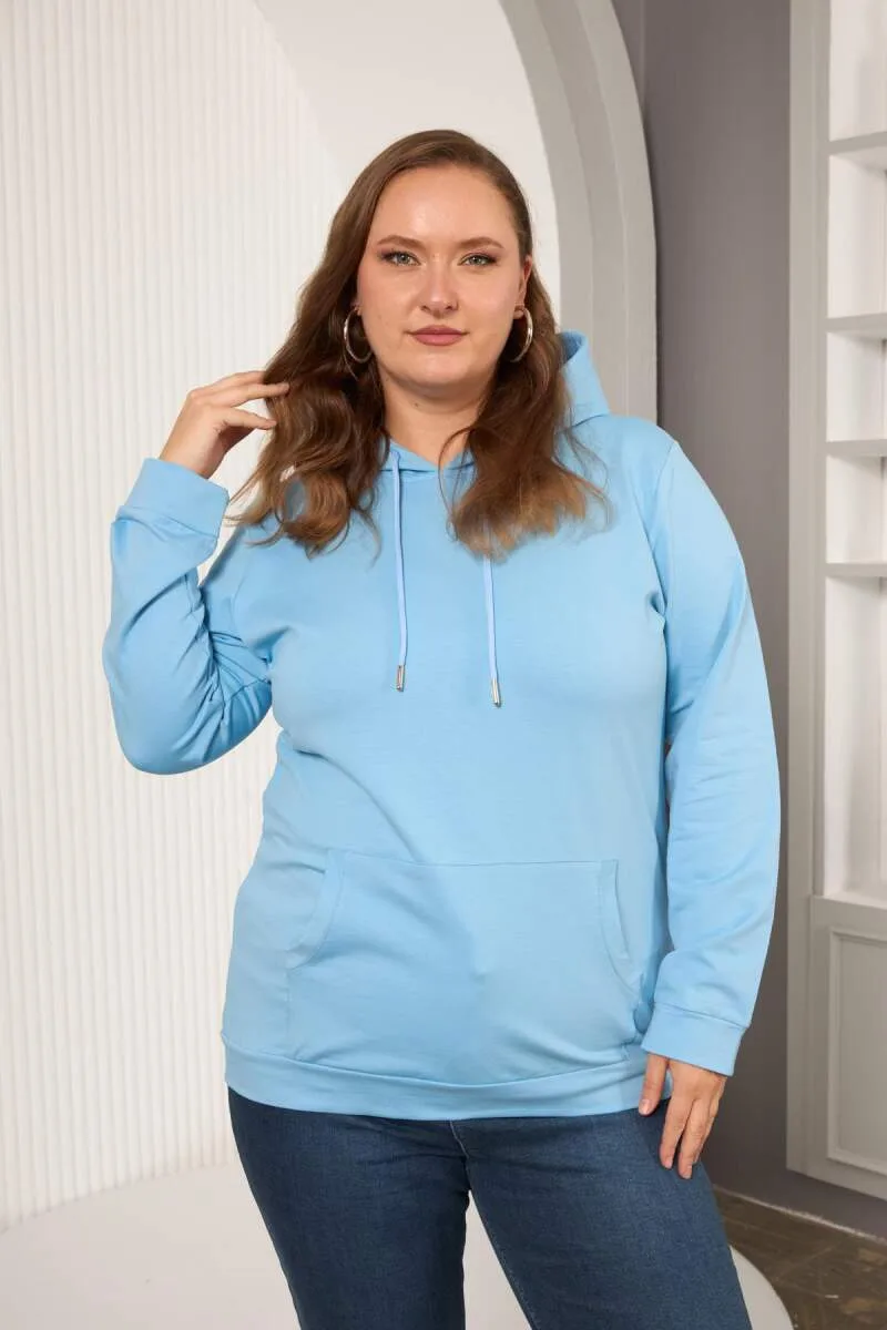 Kapşonlu Büyük Beden Sweatshirt Bebe Mavi