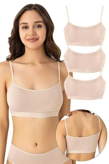 Kadın Bambu İp Askılı Çıkarılabilir Pedli Yarım Atlet Ten 3'lü Paket