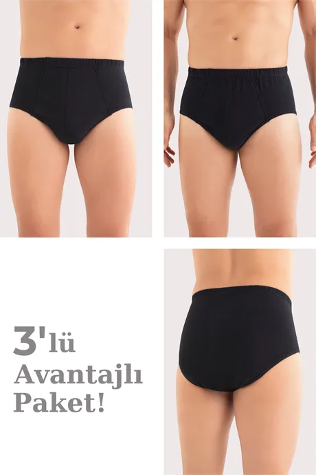 Erkek Pamuklu Külot Düz Beli Lastikli 3'lü Paket
