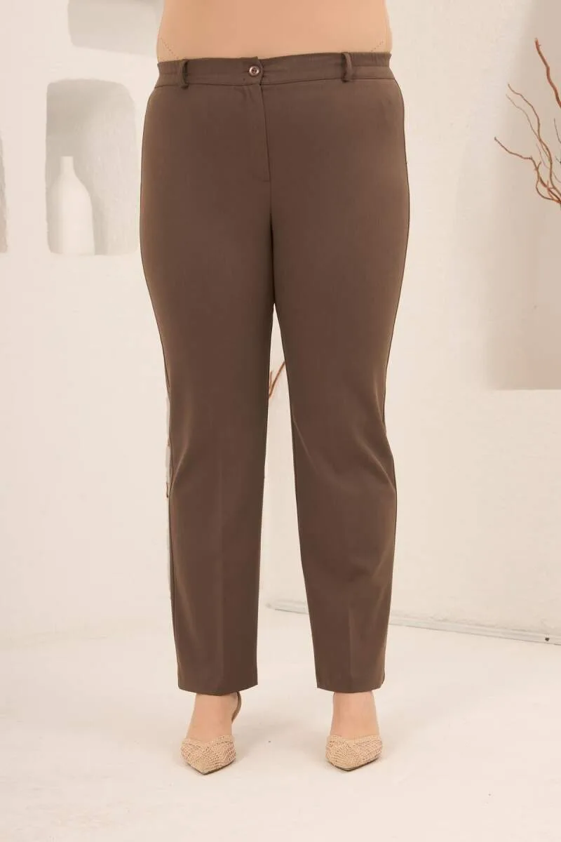 Beli Lastikli Büyük Beden Gabardin Geniş Paça Pantolon