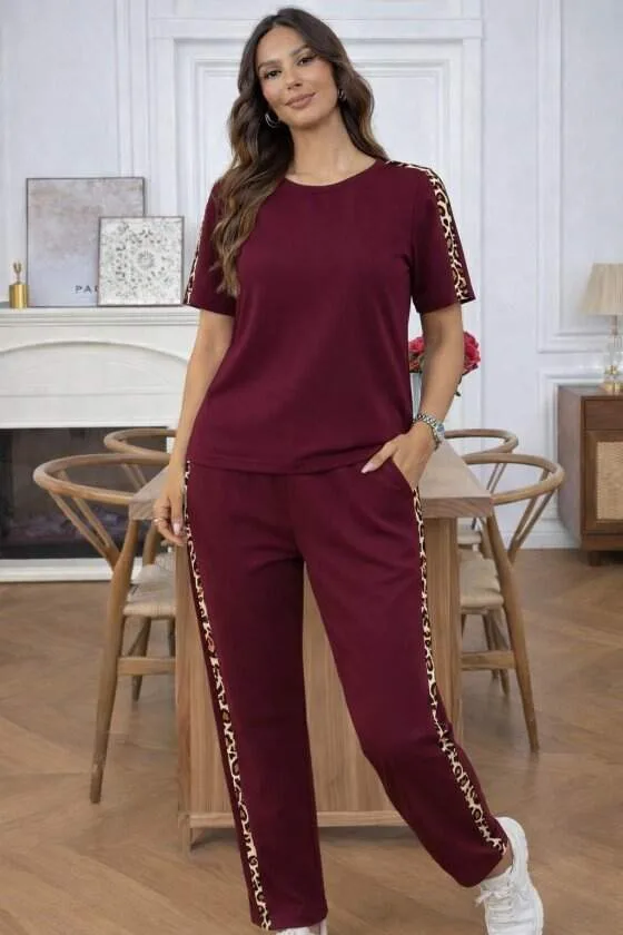 Kısa Kollu Bısıklet Yakalı Viskon Iki Iplik Bluz Ve Pantolon Ikili Takım