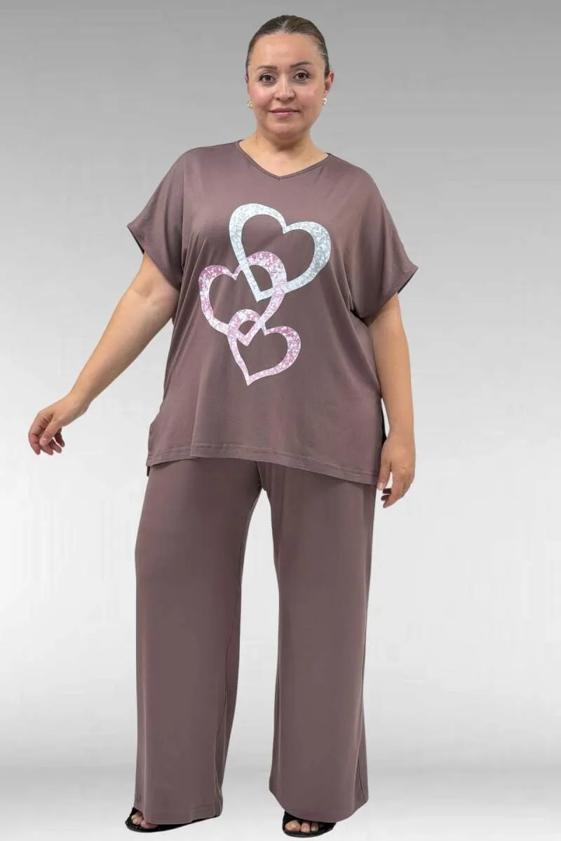 67803 Büyük Beden Yanı Yırtmaçlı Penye Pijama Takımı