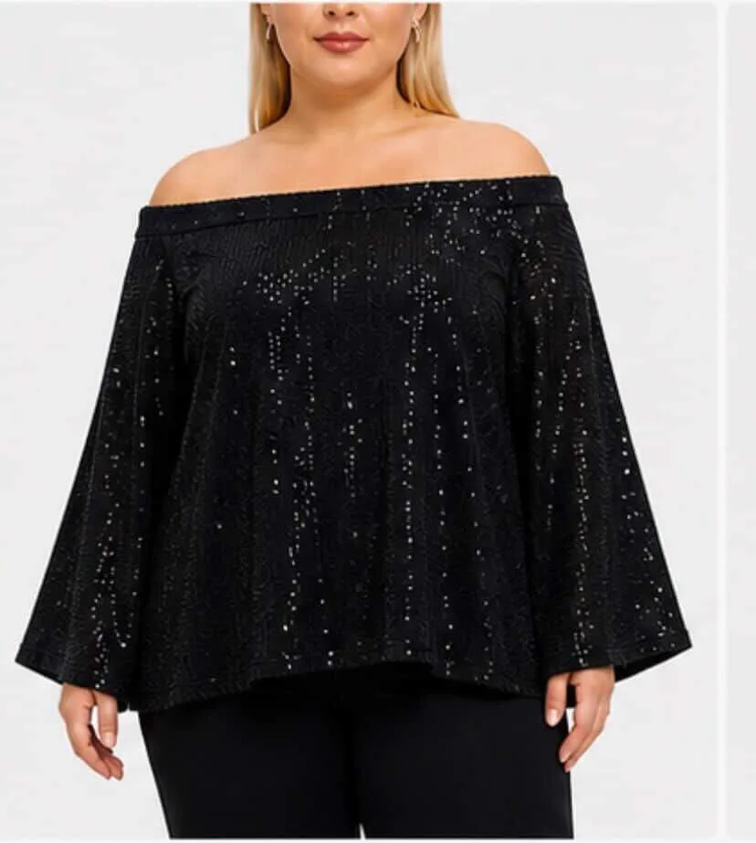 Yakası lastikli Kolları Volanlı Pul Payet Rahat KEsim Bluz Tunik ND4045