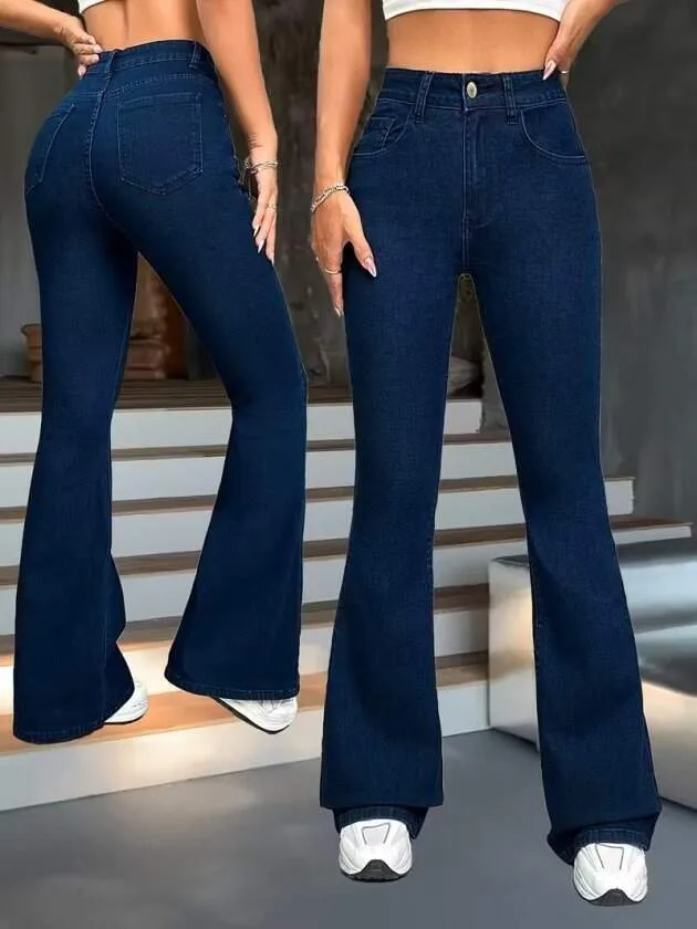 Kadın Yüksek Bel Paçaya Doğru Geniş Kot Pantolon