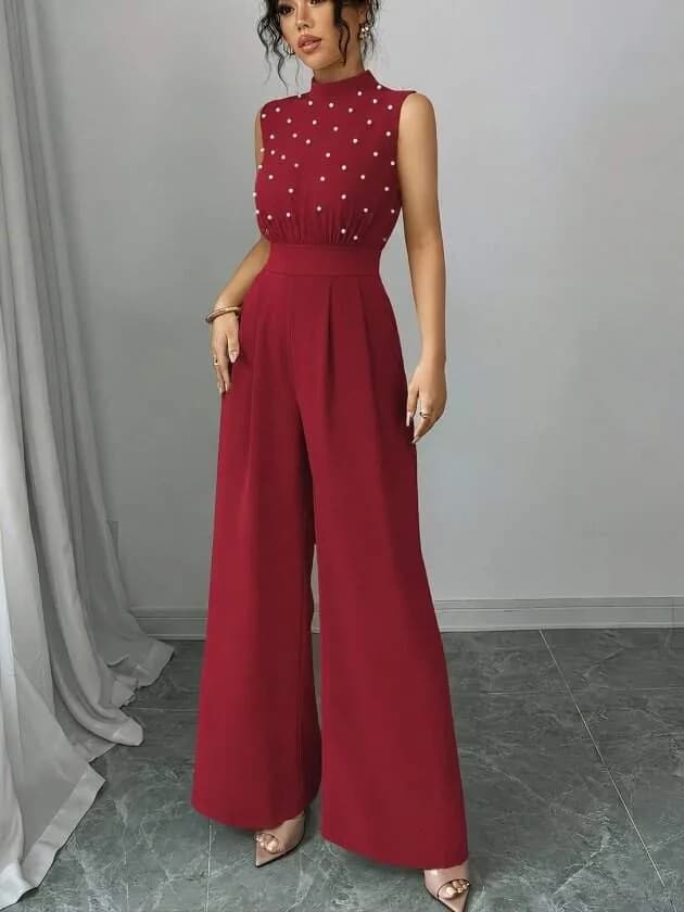 Kadın Balıkçı Yaka Kolsuz Incili Beli Kuşaklı Uzun Janjan Tulum