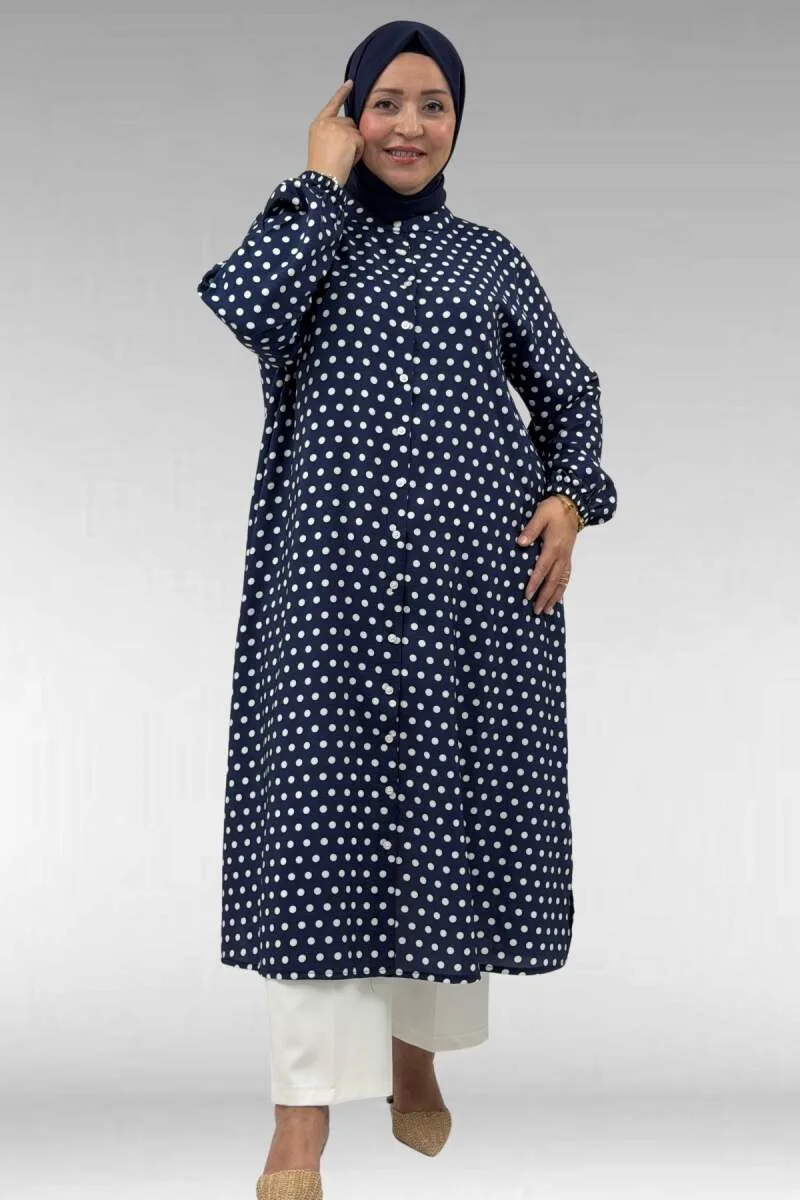 68046 Büyük Beden Hakim Yaka Boydan Düğmeli Mango Tunik - Puantiyeli