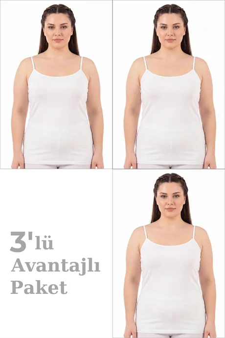 Kadın Büyük Beden İp Askılı Atlet Pamuklu Likralı Yumuşak Esnek Kumaş 3'lü Paket