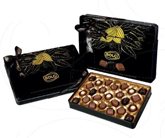 ÇEŞİTLİ ÇİKOLATALI PRALİNLER GOLD&BLACK; TENEKE KUTU 250 g