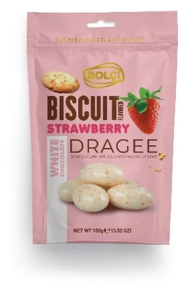 BEYAZ ÇİKOLATALI ÇİLEKLİ BISCUIT DRAGEE 100 g