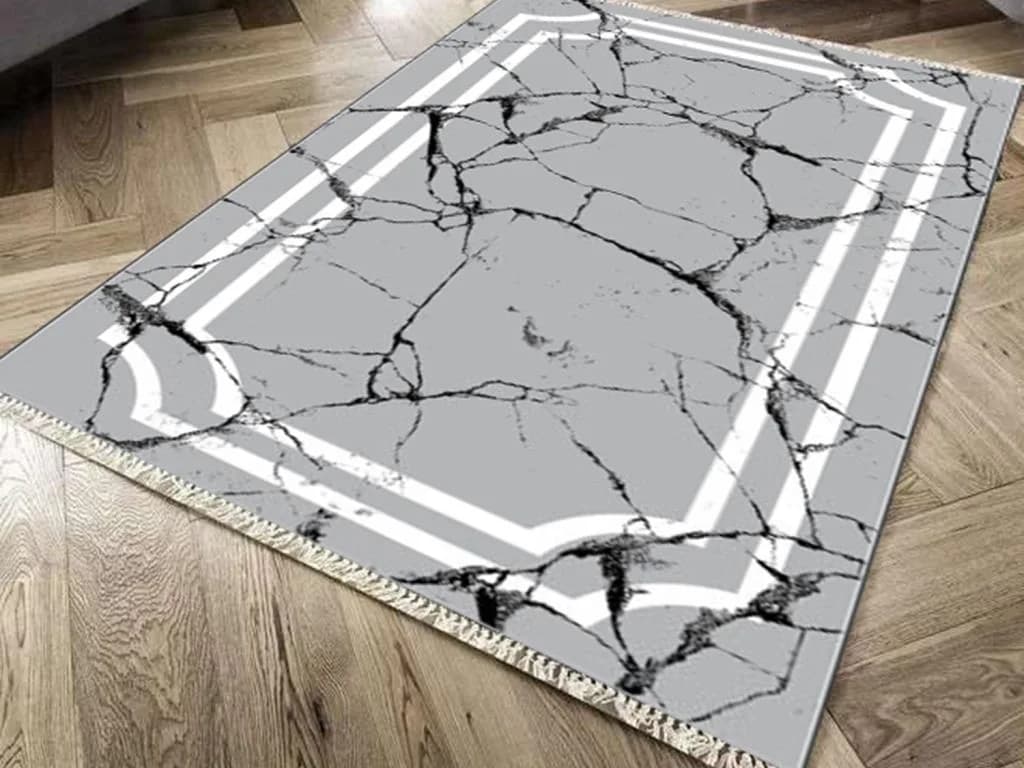 Kaymaz Taban Dijital Baskı Kadife Halı Linear Stone 150x220 Cm