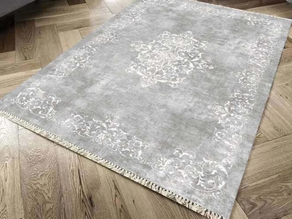 Kaymaz Taban Dijital Baskı Kadife Halı Alberta Gri 150x220 Cm