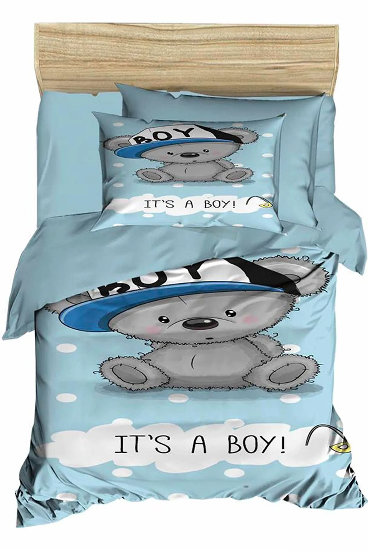 Dijital Baskılı 3D Bebek Nevresim Takımı Bear Boy Su Yeşili