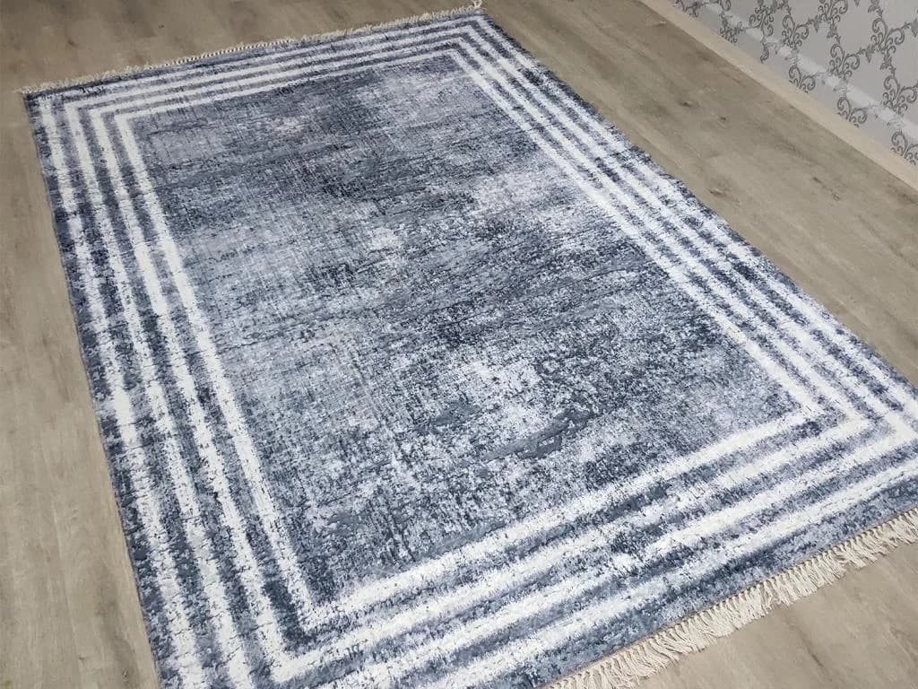 Latex Kaymaz Taban Dijital Baskı Kadife Halı Mora Gri-Beyaz 150x220 cm