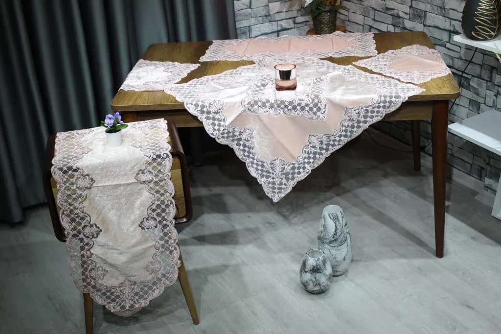 Mira 5 Parça Kadife Salon Takımı Pembe