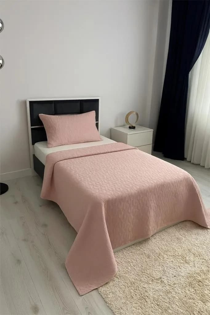 Powderlove 2 Parça Tek Kişilik Yatak Örtüsü 180x235 cm Pudra
