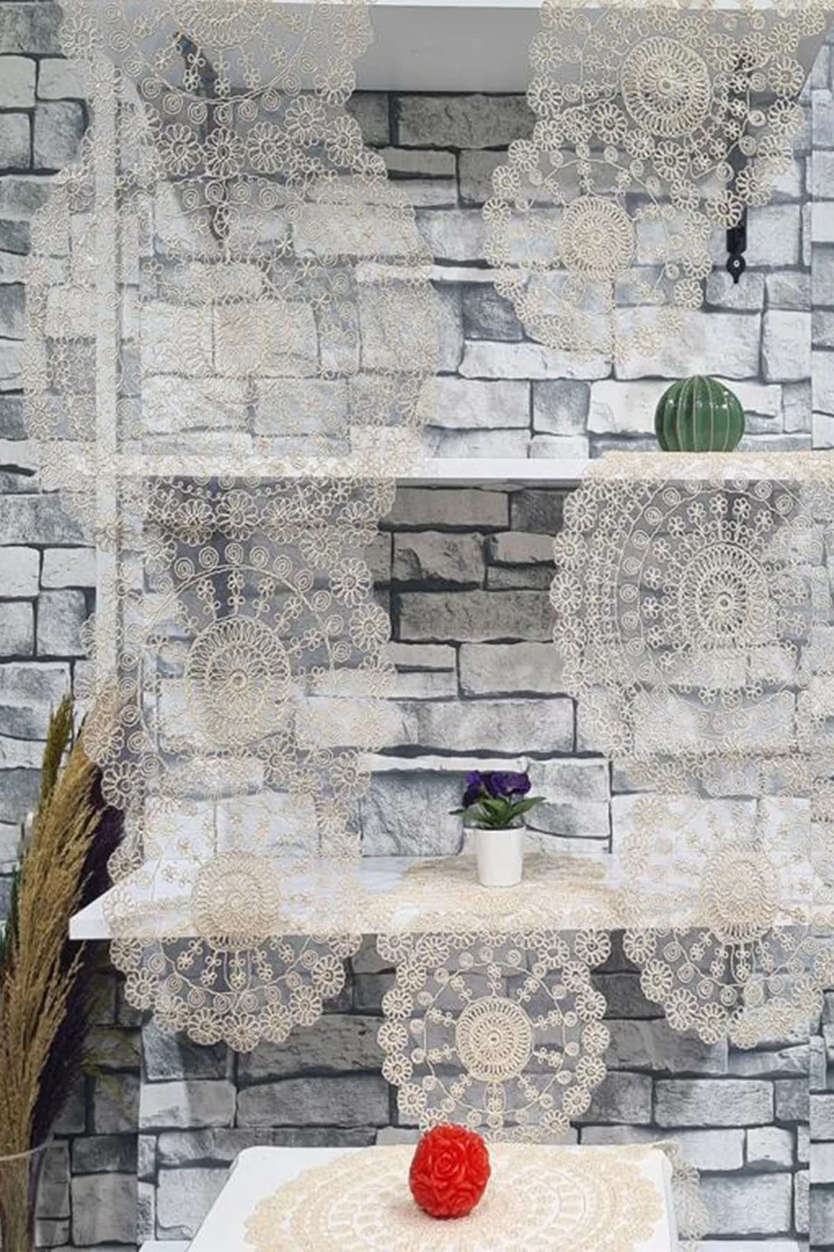 Çiçek Kordonlu 5 Parça Salon Takımı Cappucino
