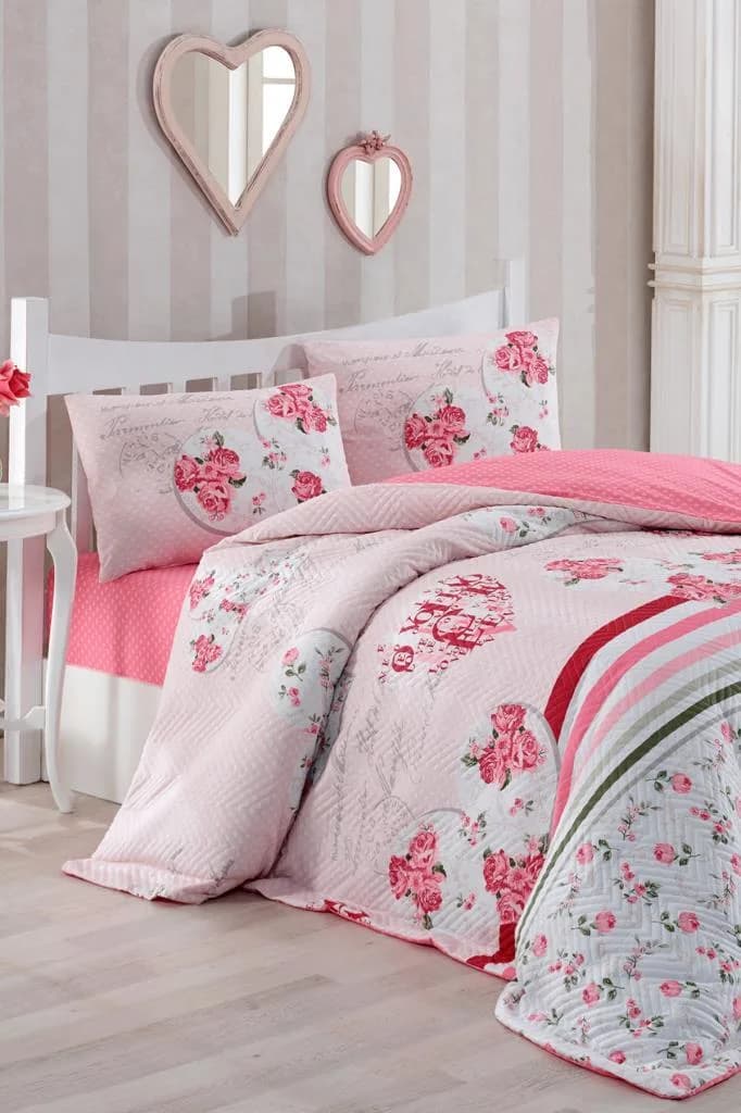 Taç Kristal Lovely Genç ve Çocuk Dört Mevsim Nevresim Takımı Fuşya