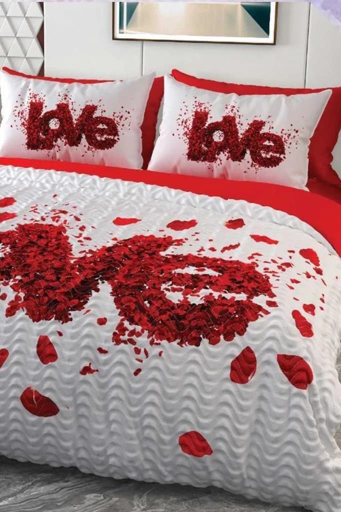 Love Mikro Saten 3D Dijital Baskılı Dört Mevsim Çift Kişilik Nevresim Takımı