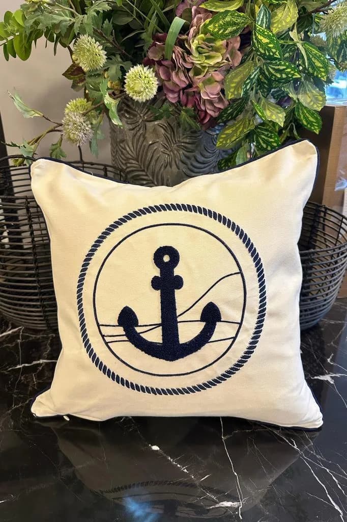 Denizci Lüx Nakışlı Keten Kırlent Kılıfı 45x45 cm