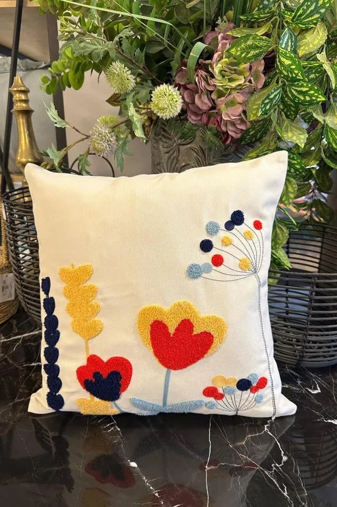 Dide Lüx Nakışlı Keten Kırlent Kılıfı 45x45 cm
