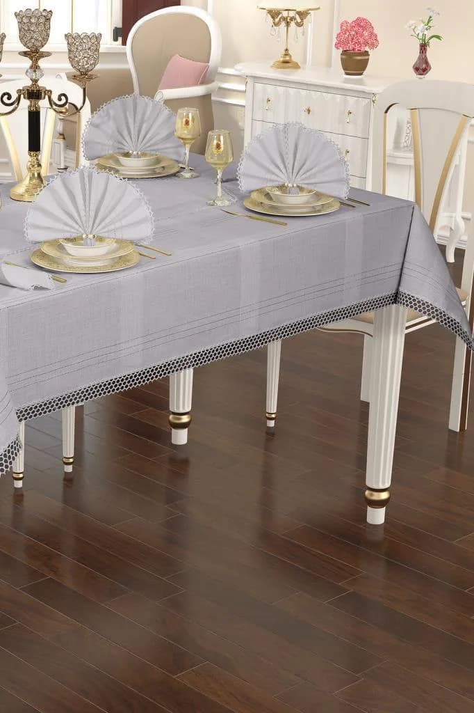 Asu 26 Parça Masa Örtüsü Takımı 160x220 cm Gri