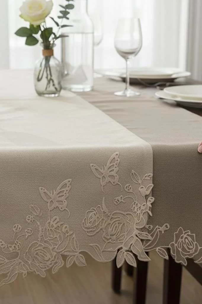 Butterfly Keten Aplikeli Runner 40x120 cm