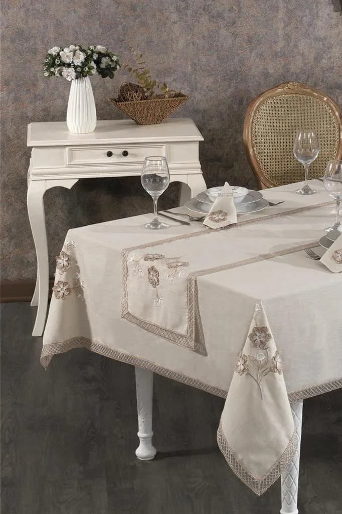 Rose Fransız Dantelli Yemek Takımı - 25 Parça Cappucino