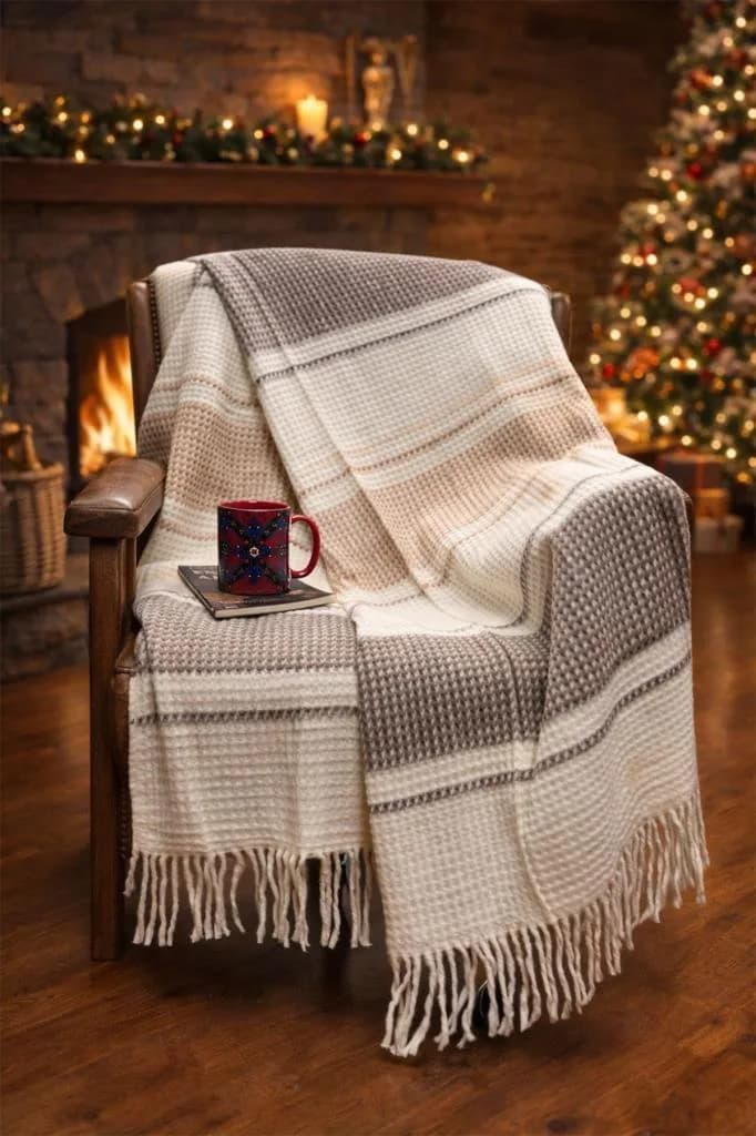 Dinarsu Cozy Life Vera Pamuklu Tv Battaniye 130x170 cm Bej