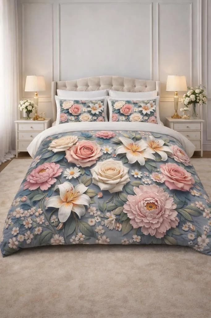 Roselle 5D Baskılı %100 Pamuklu Çift Kişilik Nevresim Takımı