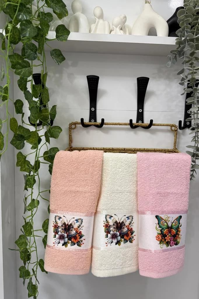Kelebek Baskılı 3lü Mutfak Havlu Takımı 30x50 Cm