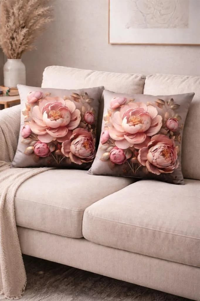 Rose Baskılı 2li Kırlent Kılıfı 40x40 cm