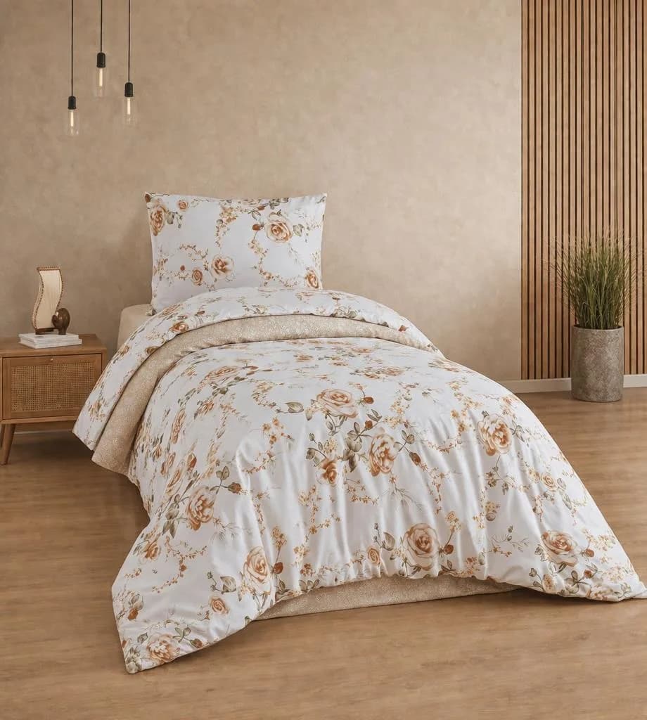 Rose Tek Kişilik Nevresim Takımı Bej